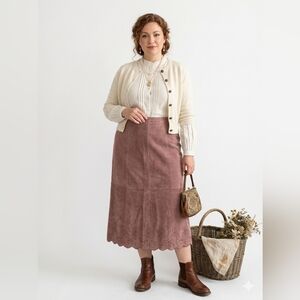 🌸 VINTAGE Coldwater Creek Embroidered Suede Maxi Skirt 🌸 Size 16 🎀